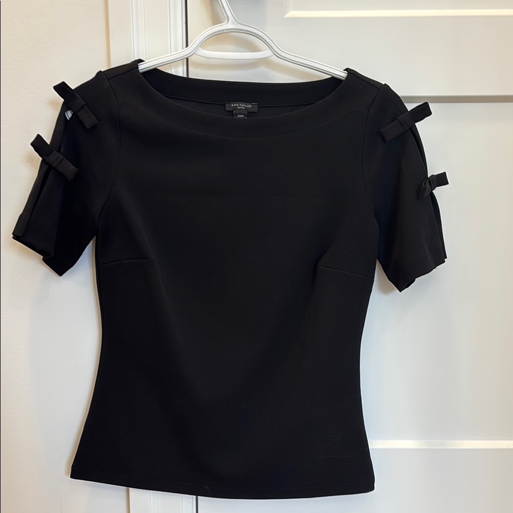 Black Short Sleeve Top with Bow Accents